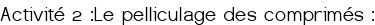 <span style="color:#800080;">Activité 2 :Le pelliculage des comprimés</span> :